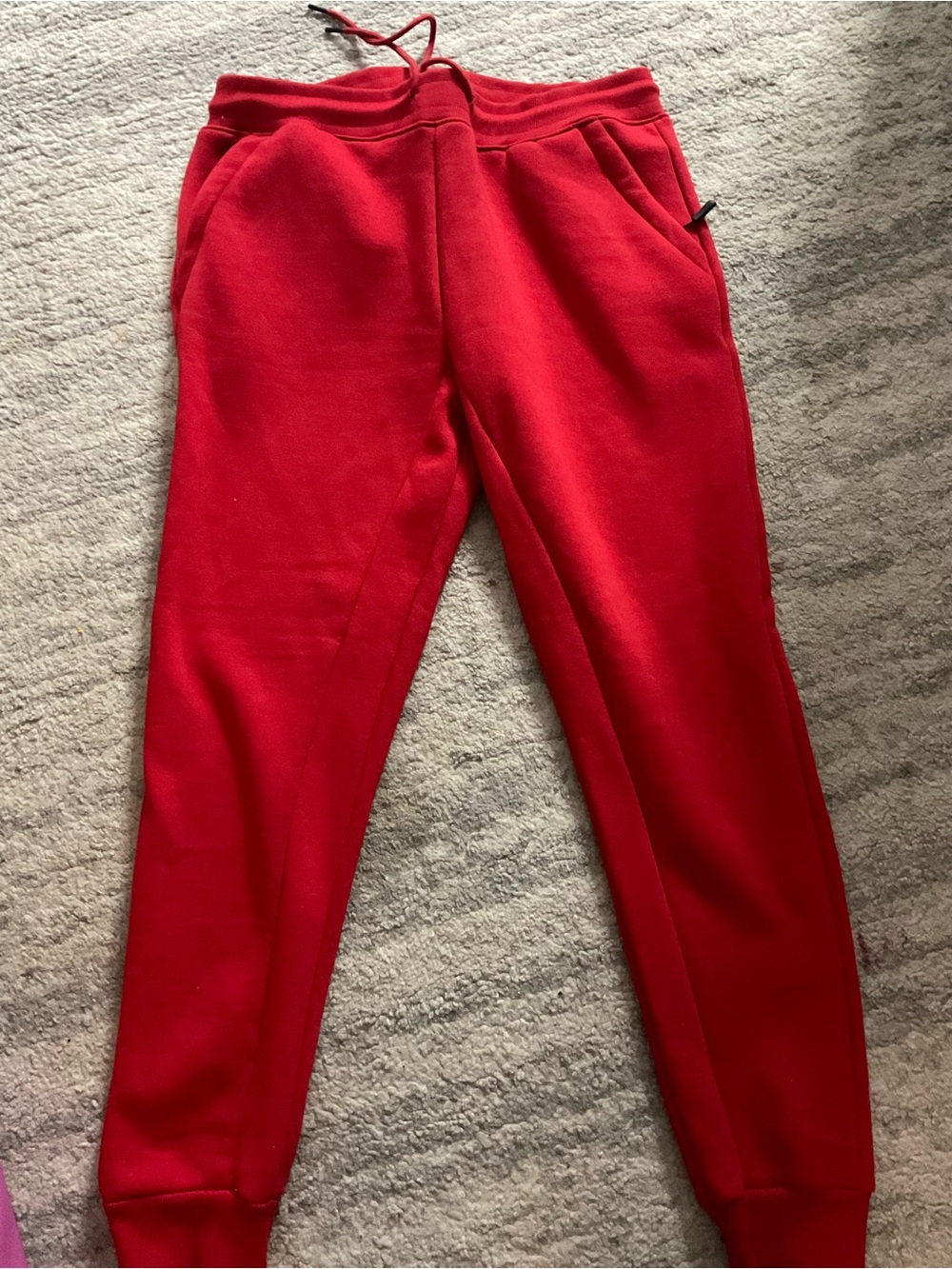Men's Red Fleece Jogger Pants with Adjustable Drawstring
